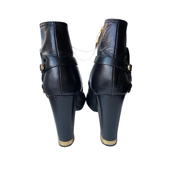 Tory Burch Women Whitney Leather Ankle Boots Size 6 Black Block Heel Gold Accent - Picture 5 of 12